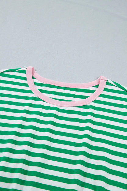 Sky Blue Stripe Nautical Tie Contrast Trim Round Neck T Shirt Mini Dress Nataliz