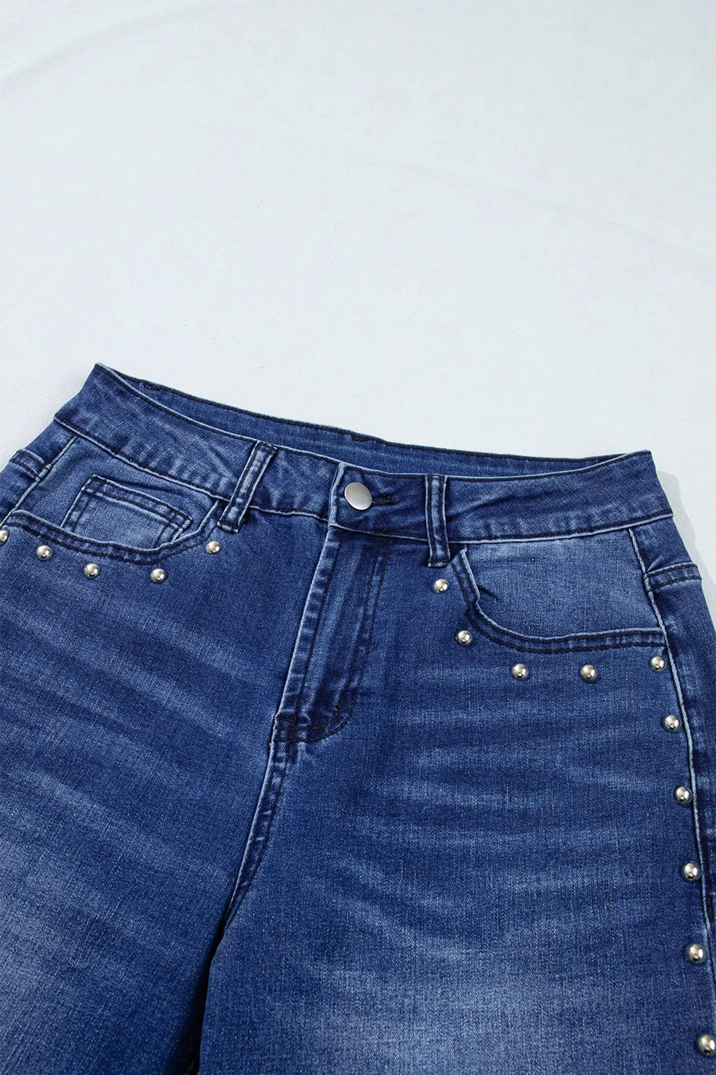 Black Studded Detail Straight Leg Casual Loose Jeans