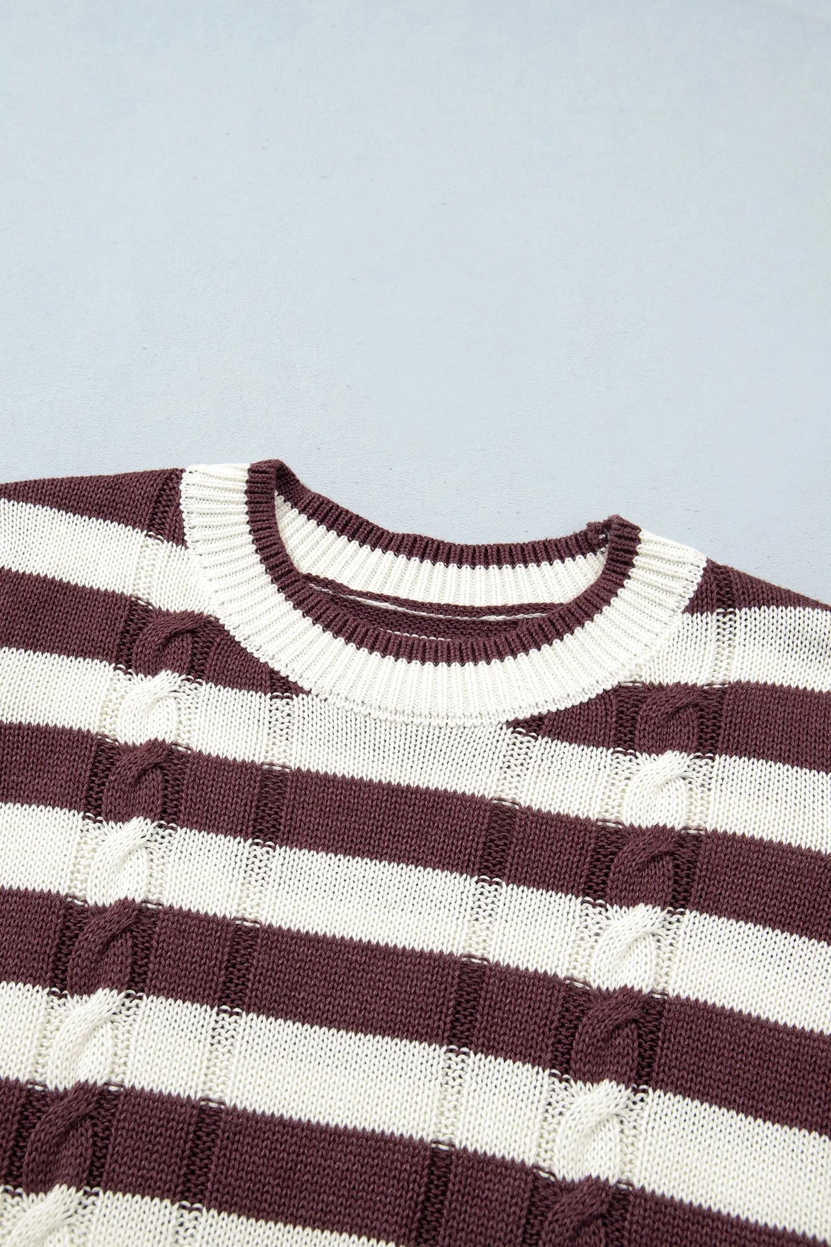 Brown Stripe Ribbed Knit Short Sleeve Sweater detail view · nz-alt-v1