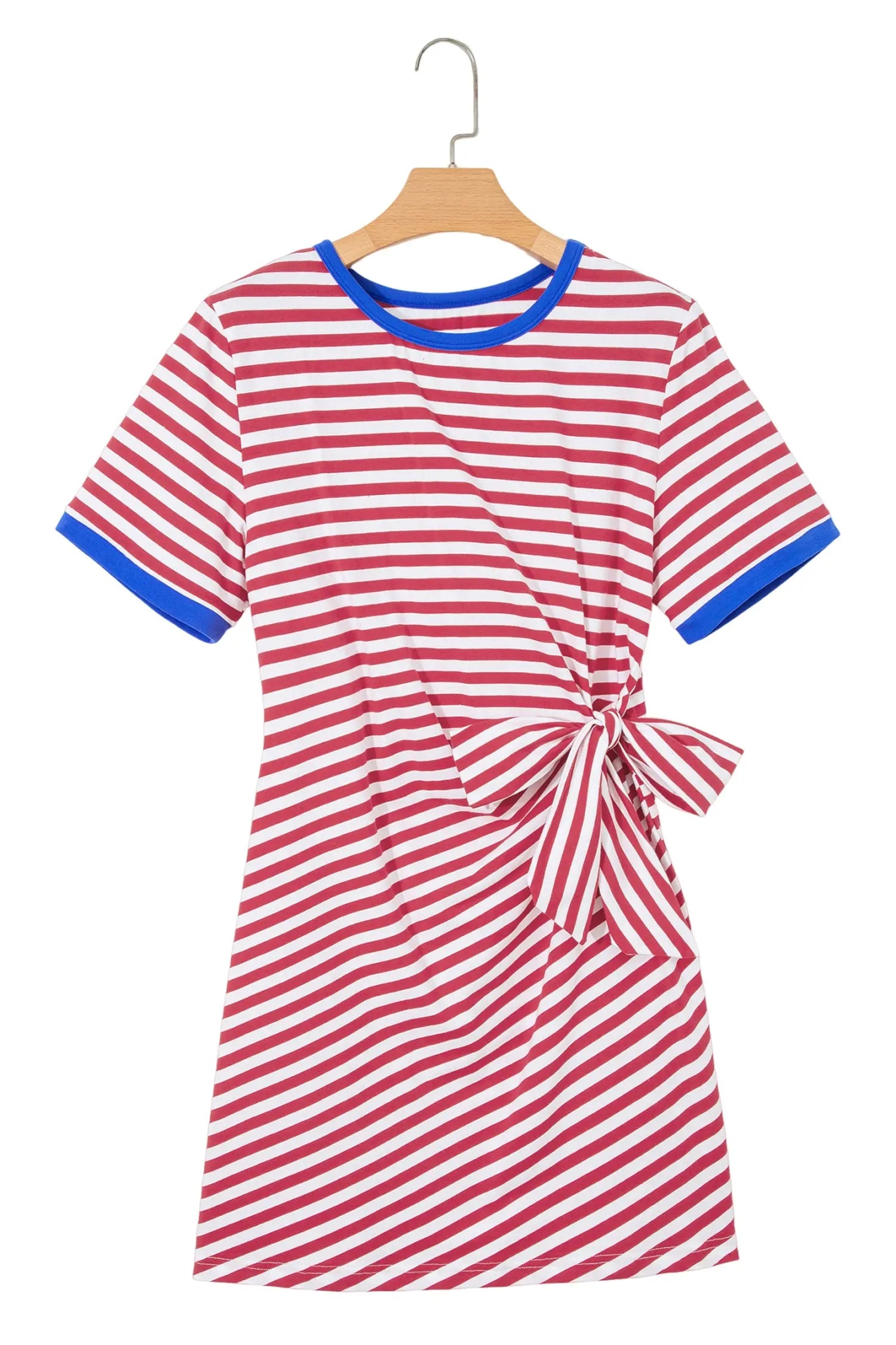 Sky Blue Stripe Nautical Tie Contrast Trim Round Neck T Shirt Mini Dress Nataliz