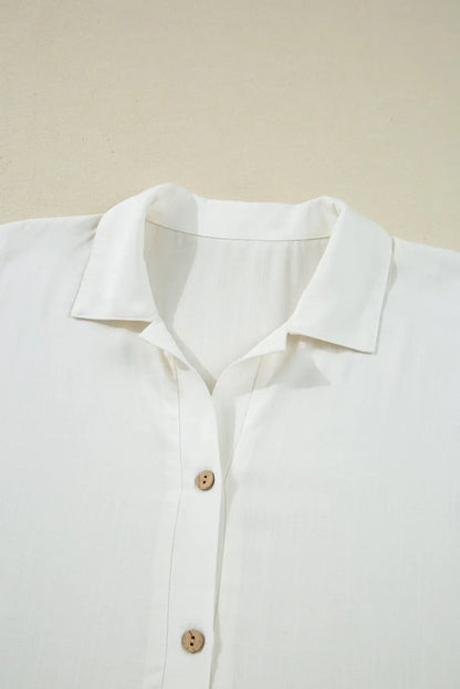 White Ruffle Elastic Cuffs Puffy Long Sleeve Button Down Shirt