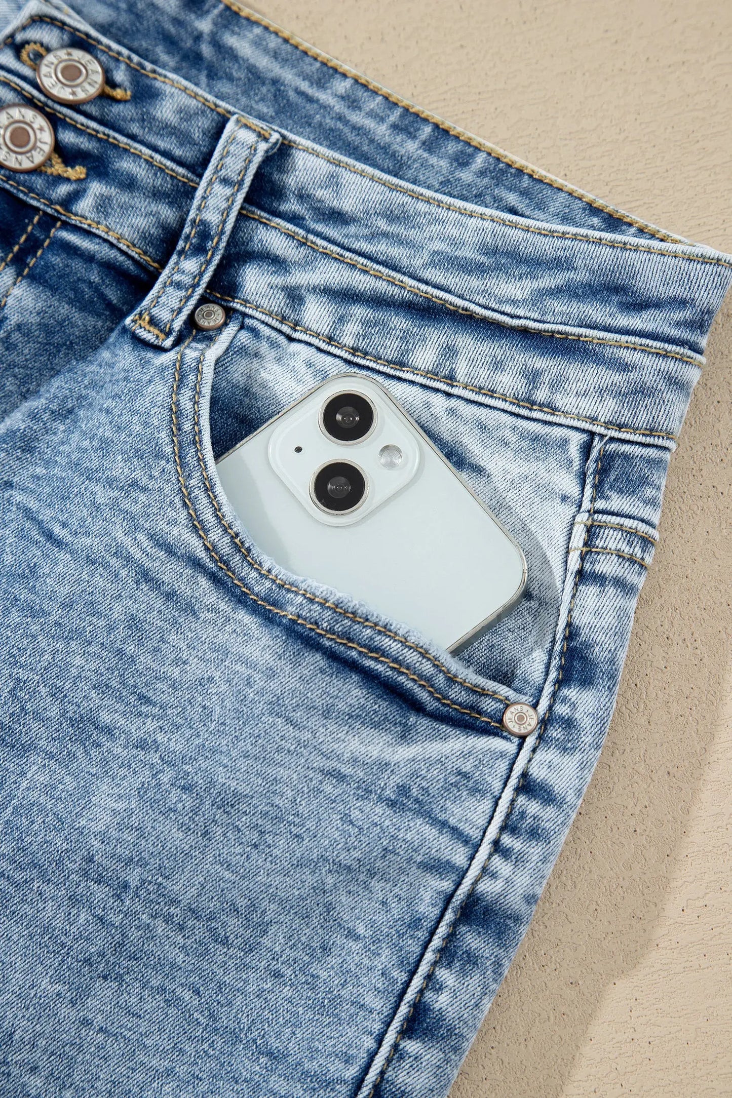 Beau Blue Acid Wash Pocket Detail Flare Jeans