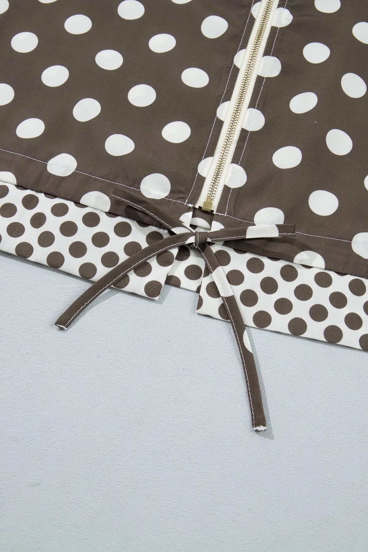 Brown Polka Dot Contrast Detail Zip-Up Long Sleeve Shacket