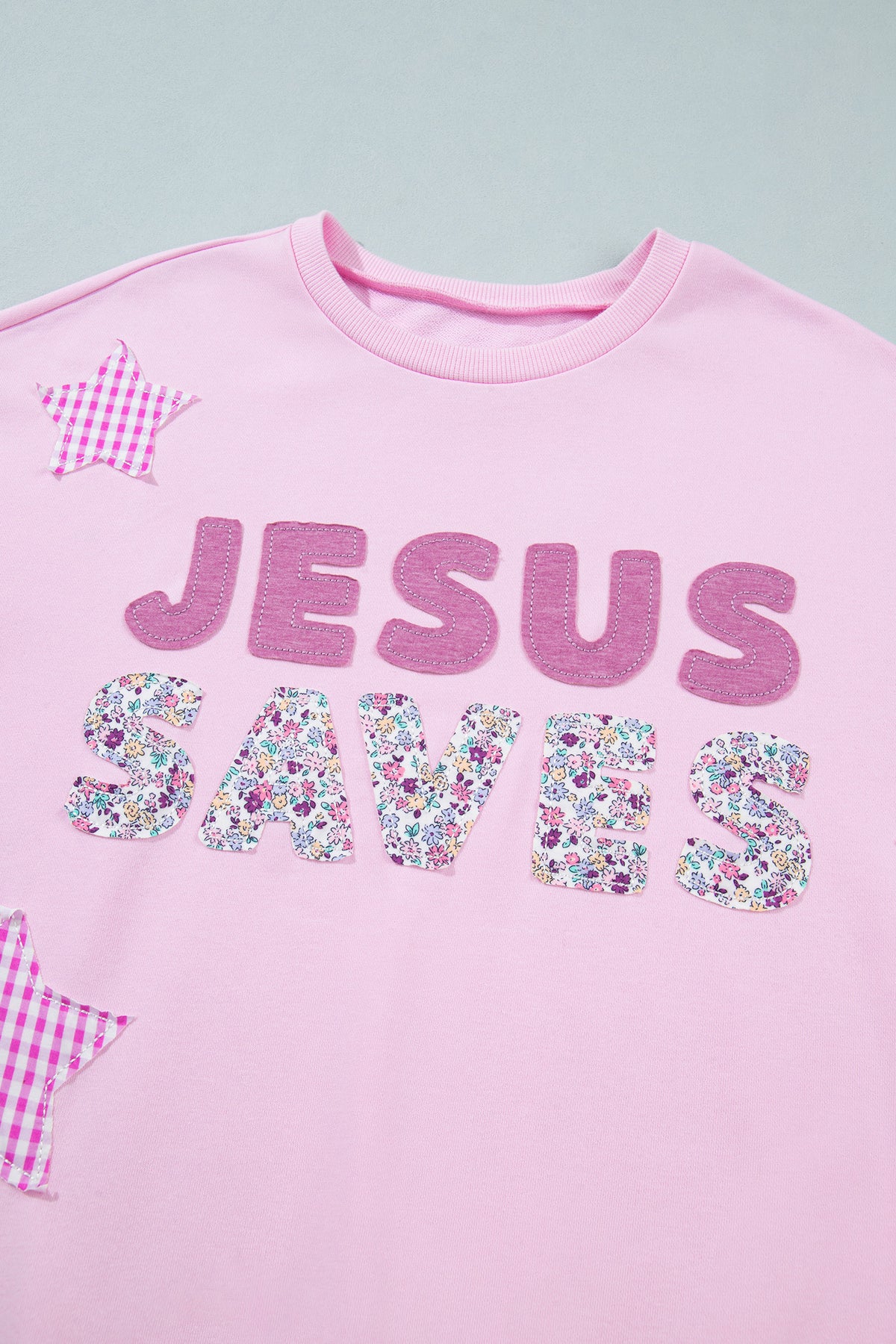 Patchwork Stars Plaid Unique Floral Letters Baggy Sweatshirt