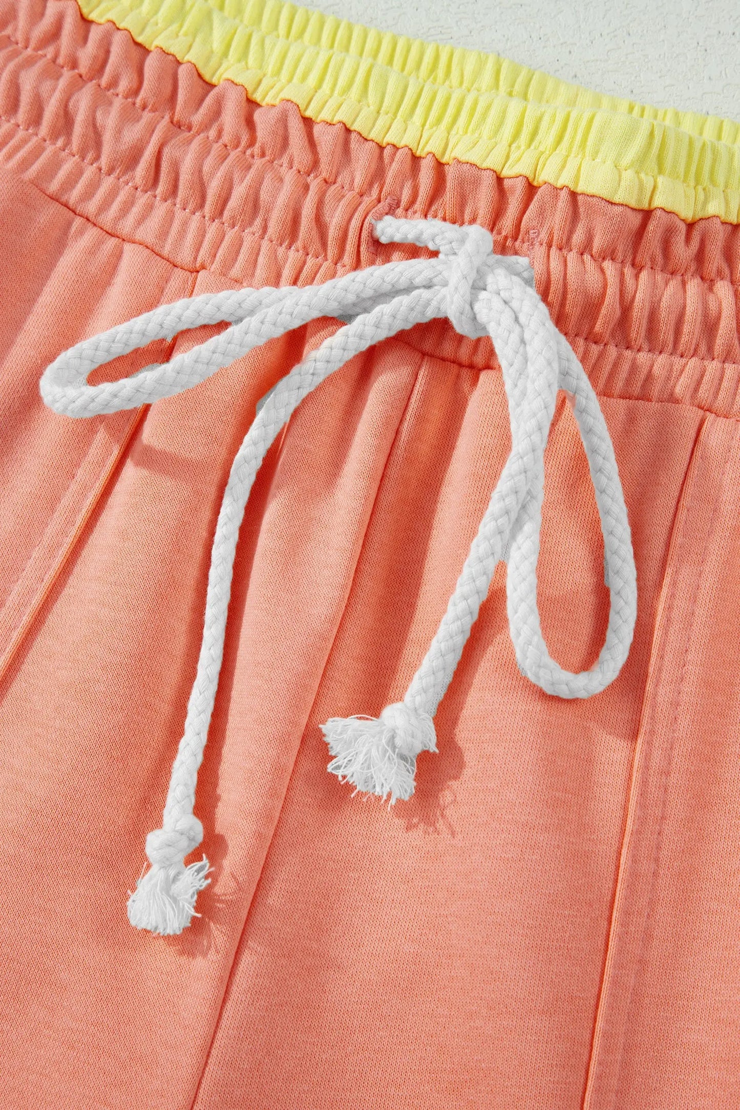 Grapefruit Orange Color Block Flower Patchwork Drawstring Contrasted Elastic Waist Wide Leg Pants Nataliz