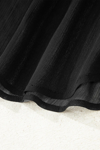 Black Sheer Tunic Shirt Drawstring Shorts 2pcs Swim Cover Up
