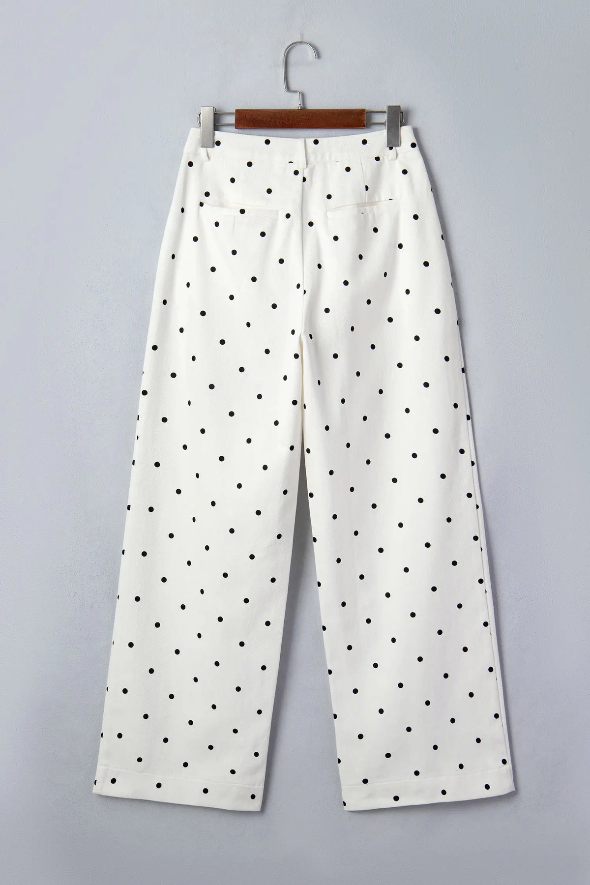 White Polka Dot Print Scalloped Patch Pocket Cotton Shift Pants