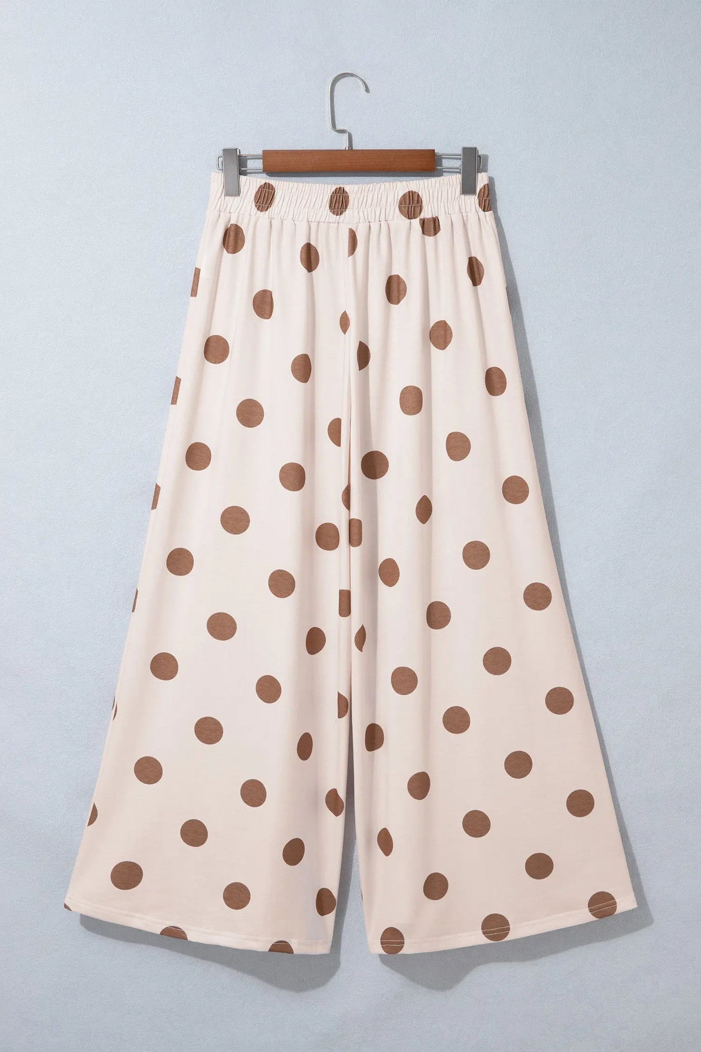 Brown Polka Dot Wide Leg Elastic Waist Casual Pants