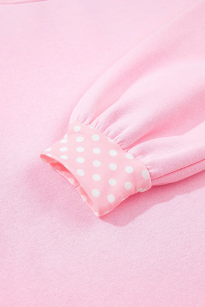 Pink Colorblock Polka Dot Contrast Trim Oversized Sweatshirt