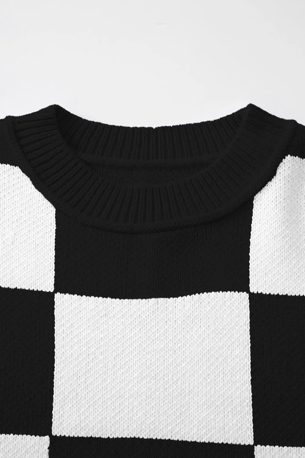 Black Checkered Bishop Sleeve Sweater