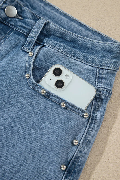 Coffee Side Seam Rivet Detail Ankle Length Casual Jeans