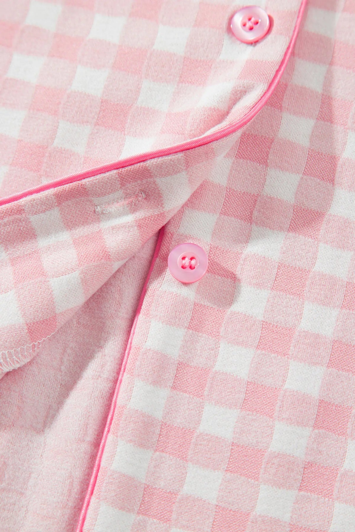 Pink Gingham Long Sleeve Lapel Shirt 2pcs Pajama Pant Set detail view · nz-alt-v1