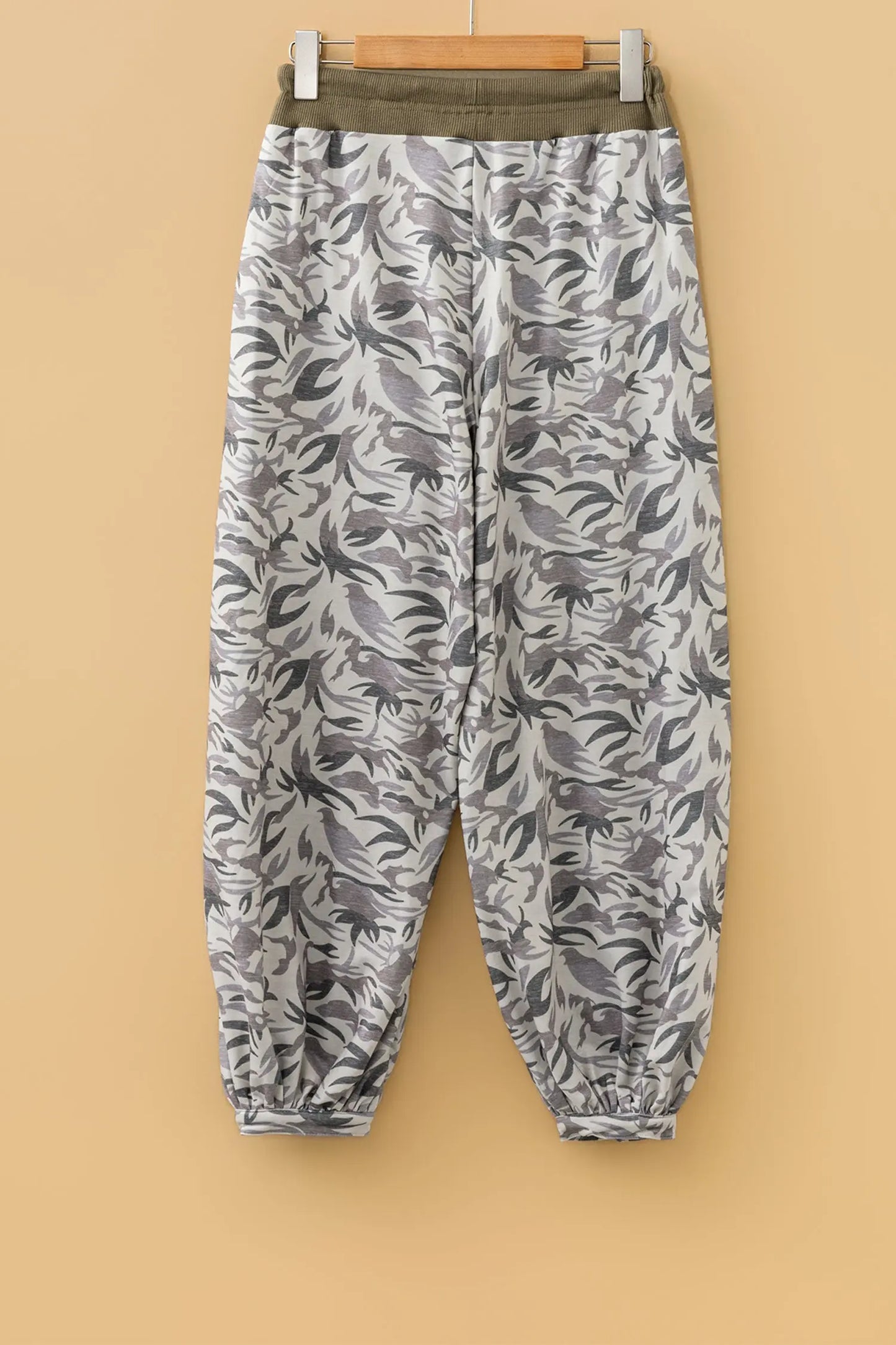Multicolour Drawstring Contrast Waistband Camouflage Cargo Barrel Pants