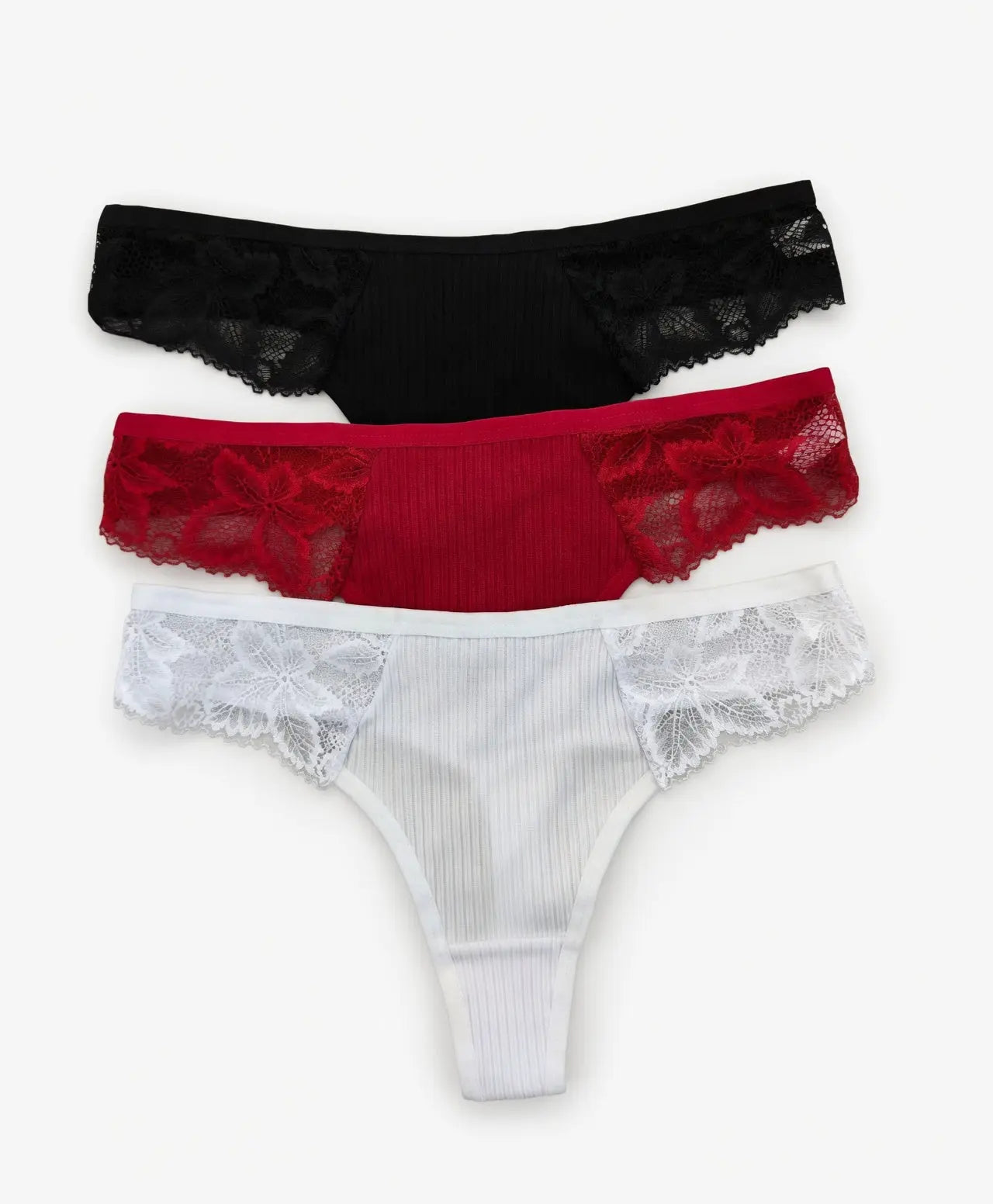 Pack of 3 stretch thong with lace combination 95% cotton Nataliz
