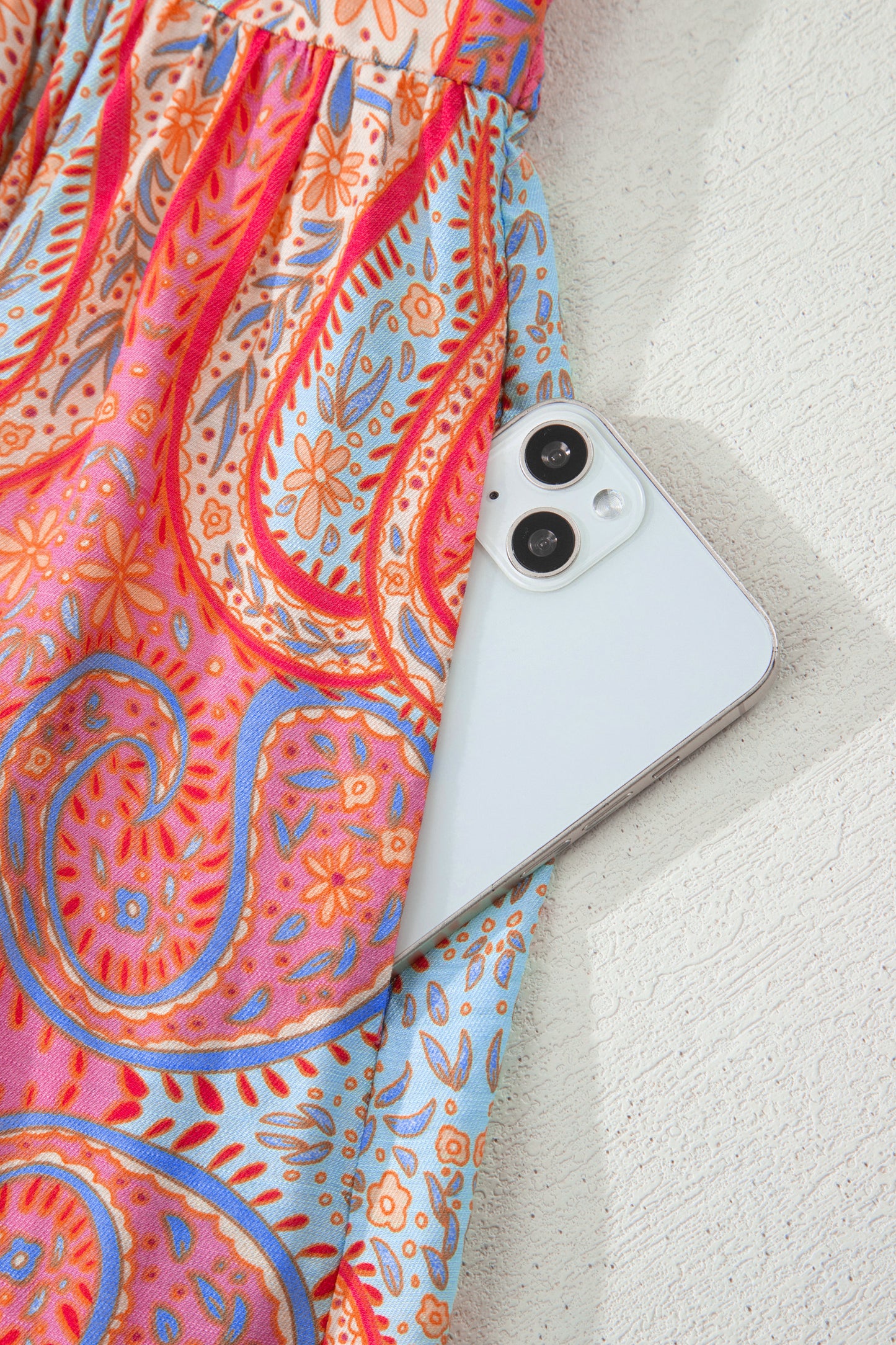 Multicolour Paisley Print V-Neck Short Sleeve Boho Maxi Dress with Ruffle Details