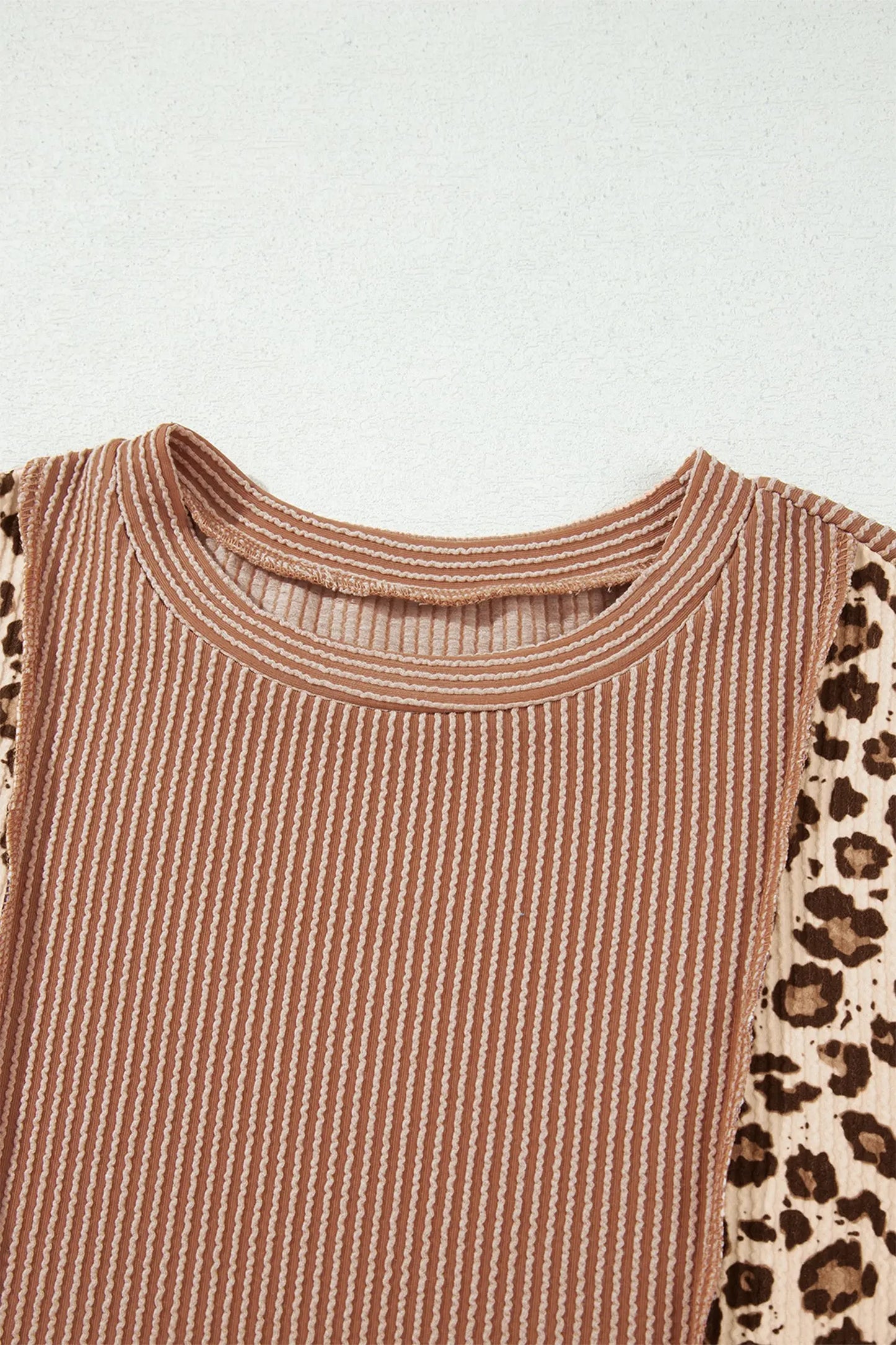 DUNE Leopard Print Colorblock Ribbed Knit Top