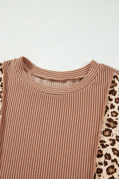 DUNE Leopard Print Colorblock Ribbed Knit Top