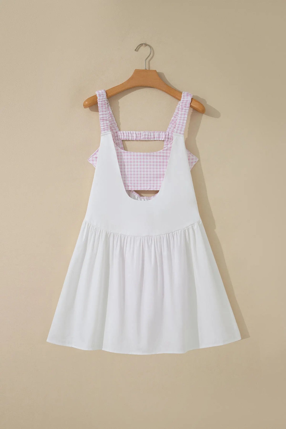 Beau Blue Faux Two Piece Gingham Contrast Patchwork Loose Mini Dress