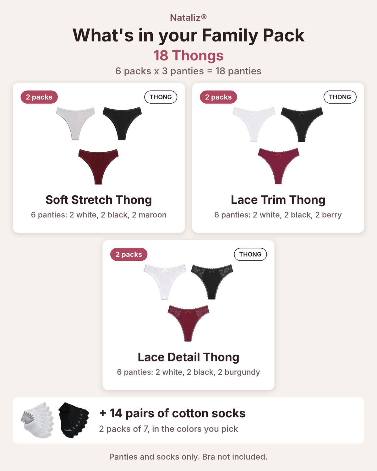 Family Pack: 18 Women's 95% Cotton Panties + 14 Pairs Cotton Socks
