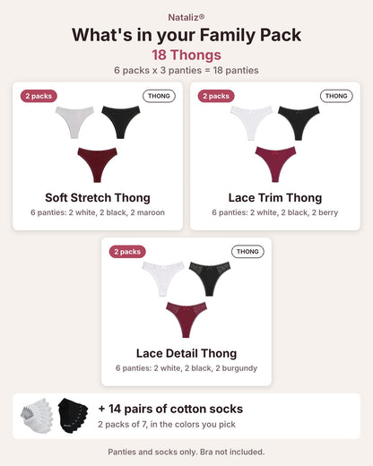 Family Pack: 18 Women's 95% Cotton Panties + 14 Pairs Cotton Socks