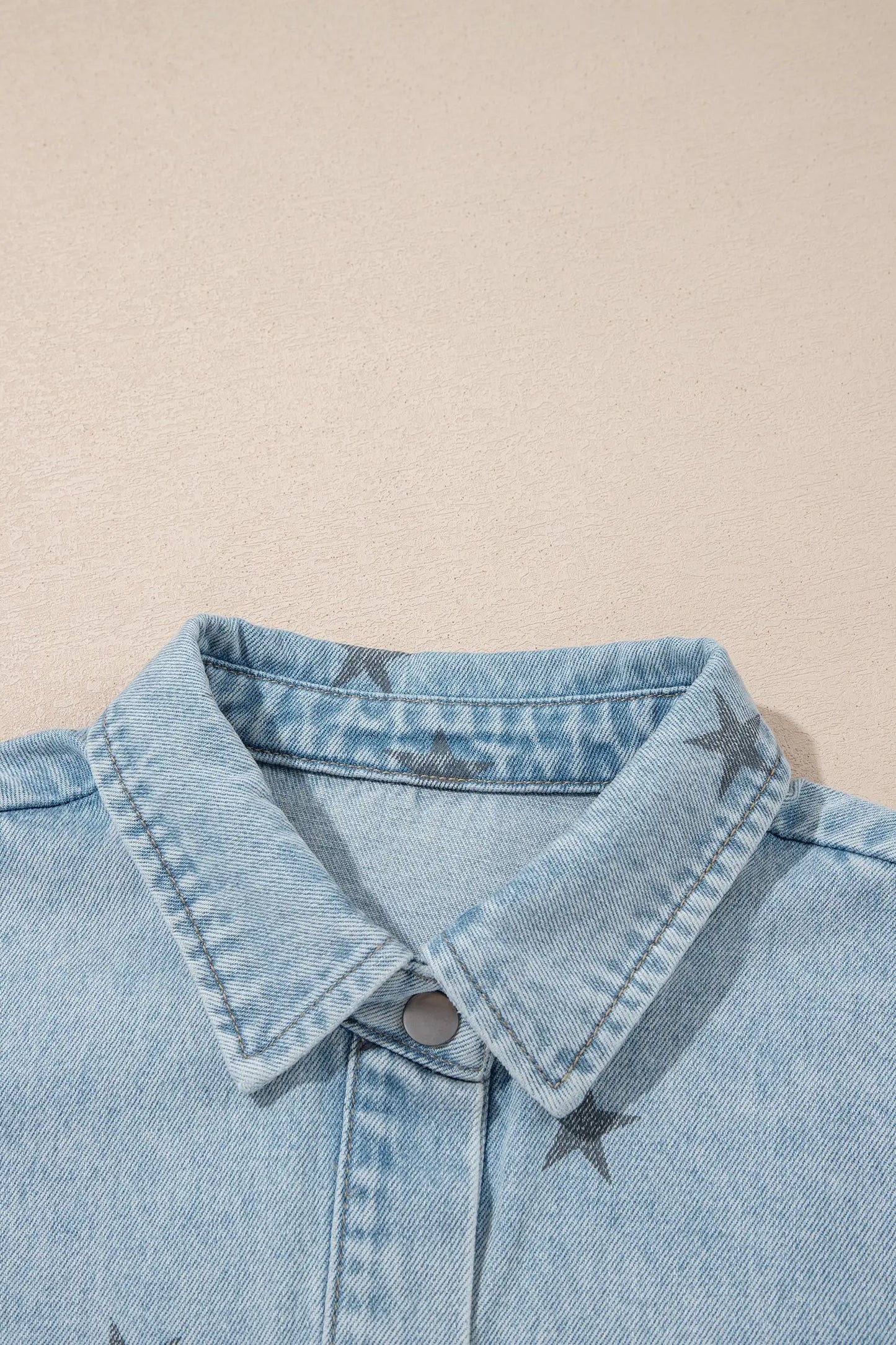 Sky Blue Stars Pattern Long Sleeve Shirt Collar Denim Jacket