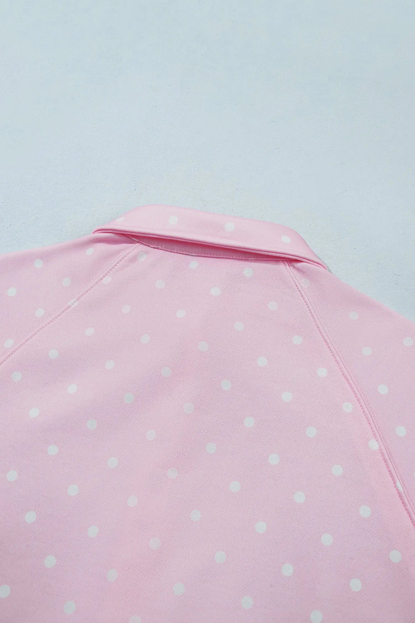 Pink Polka Dot Print Metal Button Collar Casual Pullover Sweatshirt