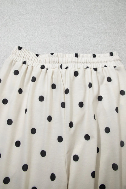Black Polka Dot Half Sleeve Loose Top Elastic Waist Casual Pants Set