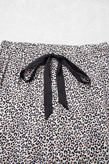 Brown Leopard Print Bow Knot Patchwork Long Sleeve Lounge Set