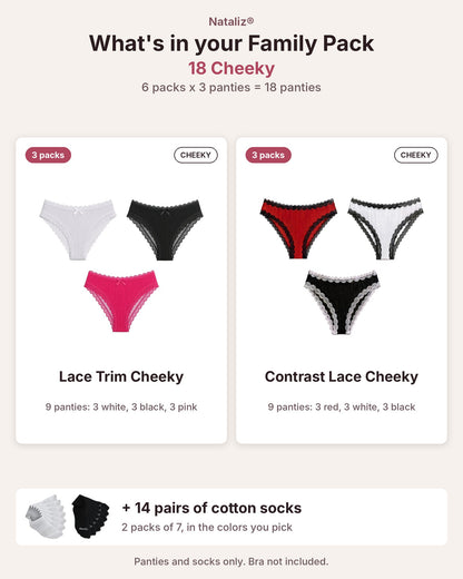 Family Pack: 18 Women's 95% Cotton Panties + 14 Pairs Cotton Socks