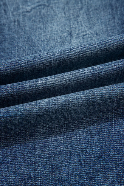 Sail Blue Acid Wash Pocket Detail Flare Jeans