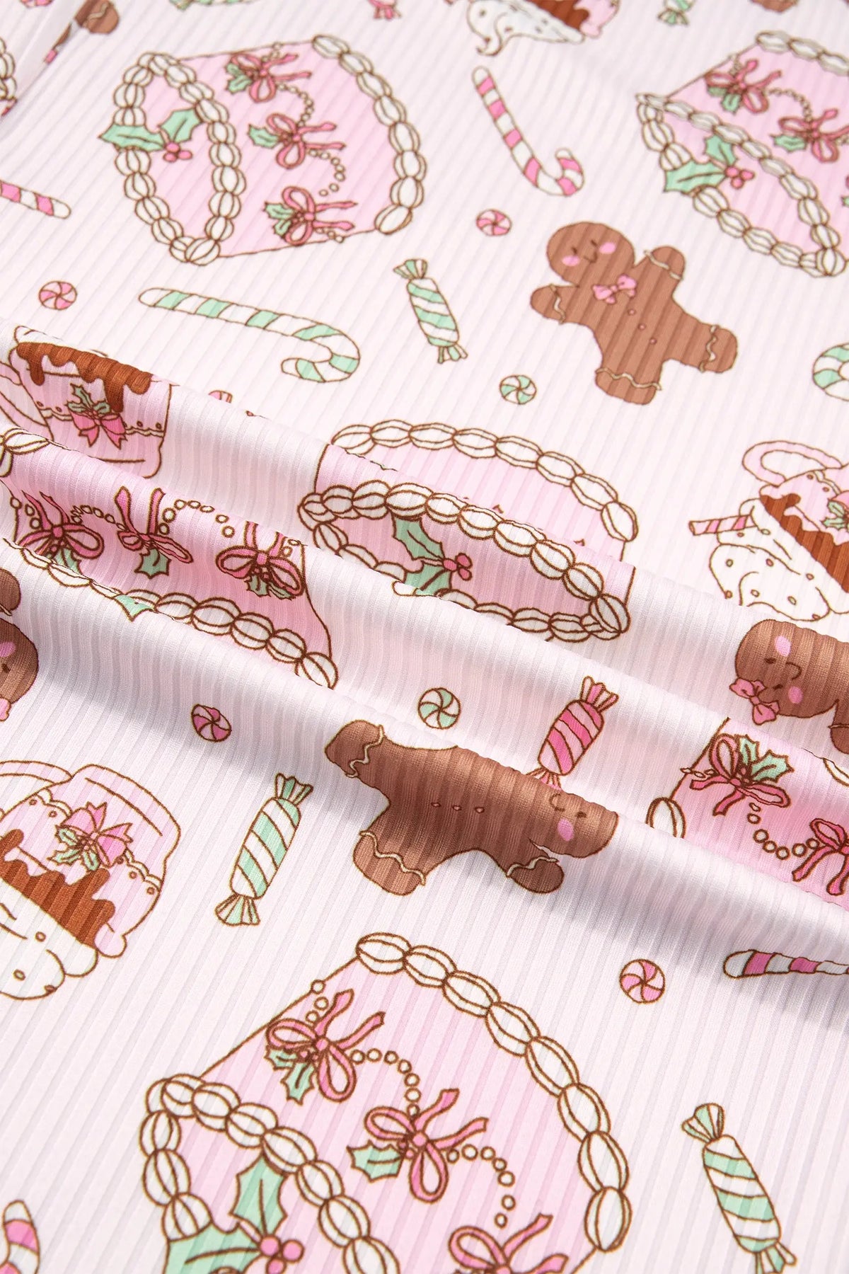 Pink Abstract Christmas Print Long Sleeve Two Piece Lounge Set
