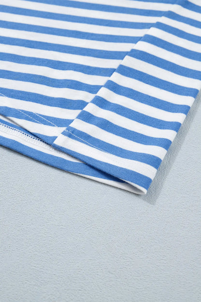 Sky Blue Stripe Nautical Tie Contrast Trim Round Neck T Shirt Mini Dress Nataliz