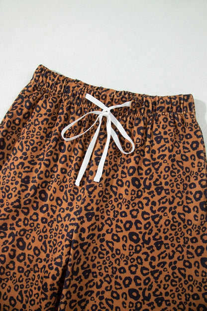 Brown Leopard Print Long Sleeve Top Relaxed Pant Set