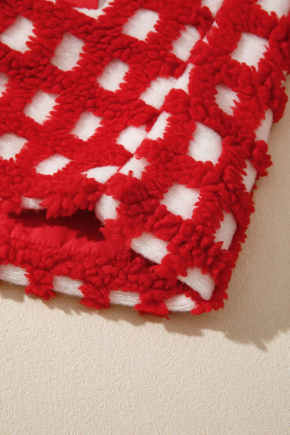 Fiery Red Plaid Zip-up Long Sleeve Jacket