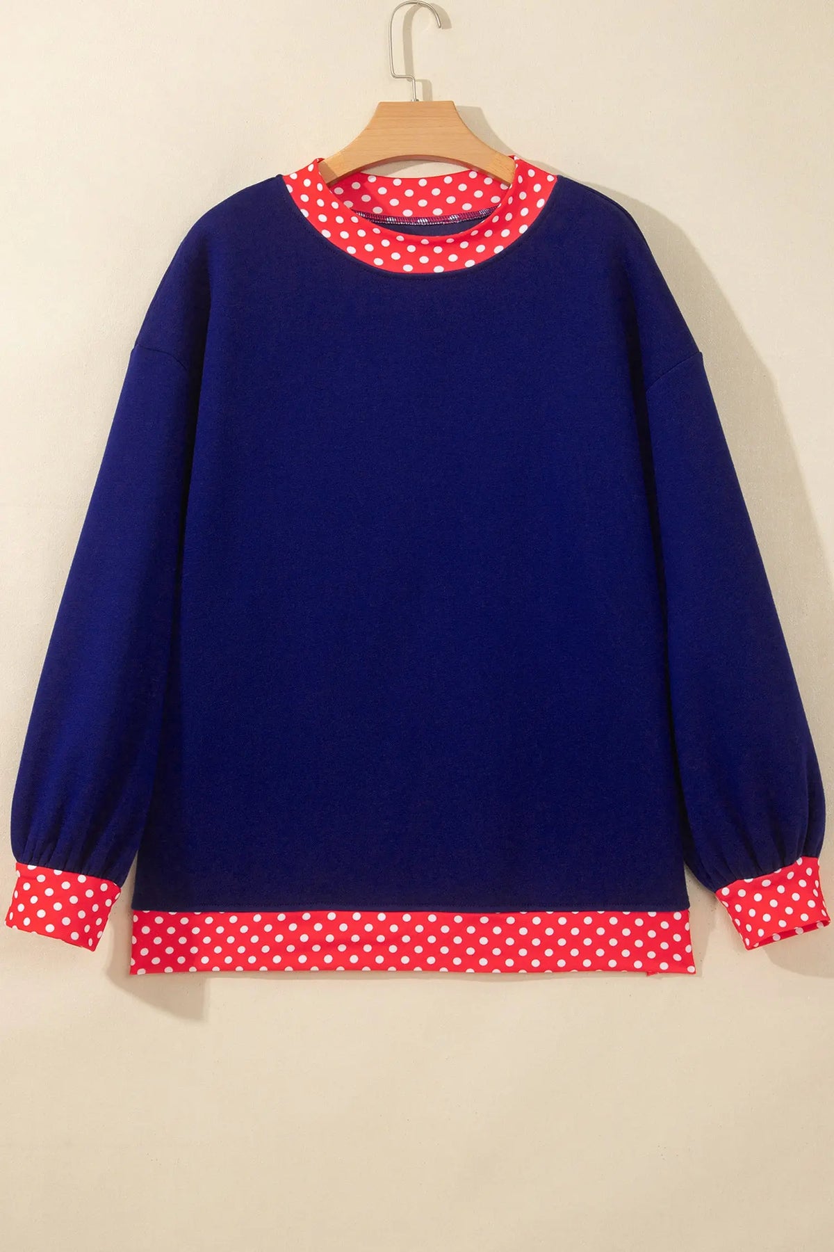Tillandsia Purple Colorblock Polka Dot Contrast Trim Oversized Sweatshirt
