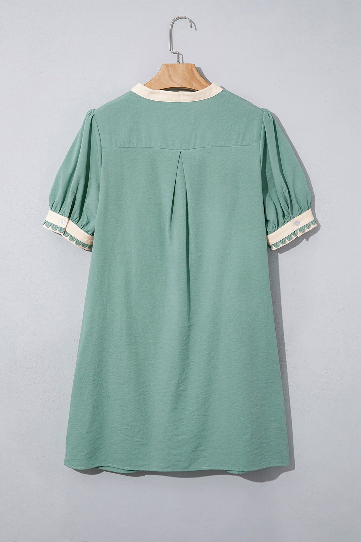 Canton Scallop Color Block Trim Puff Sleeve Mini Dress - Casual Dresses