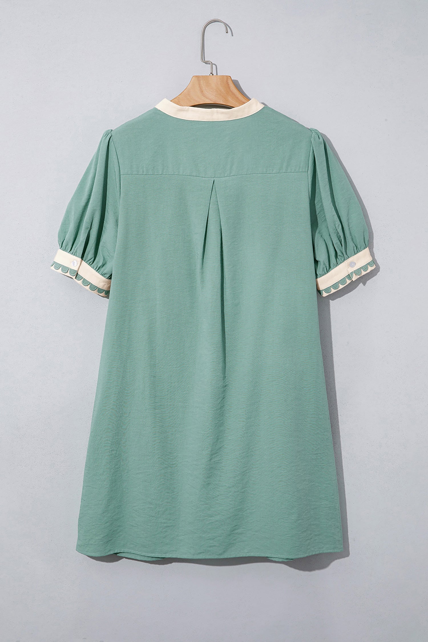 Canton Scallop Color Block Trim Puff Sleeve Mini Dress - Casual Dresses