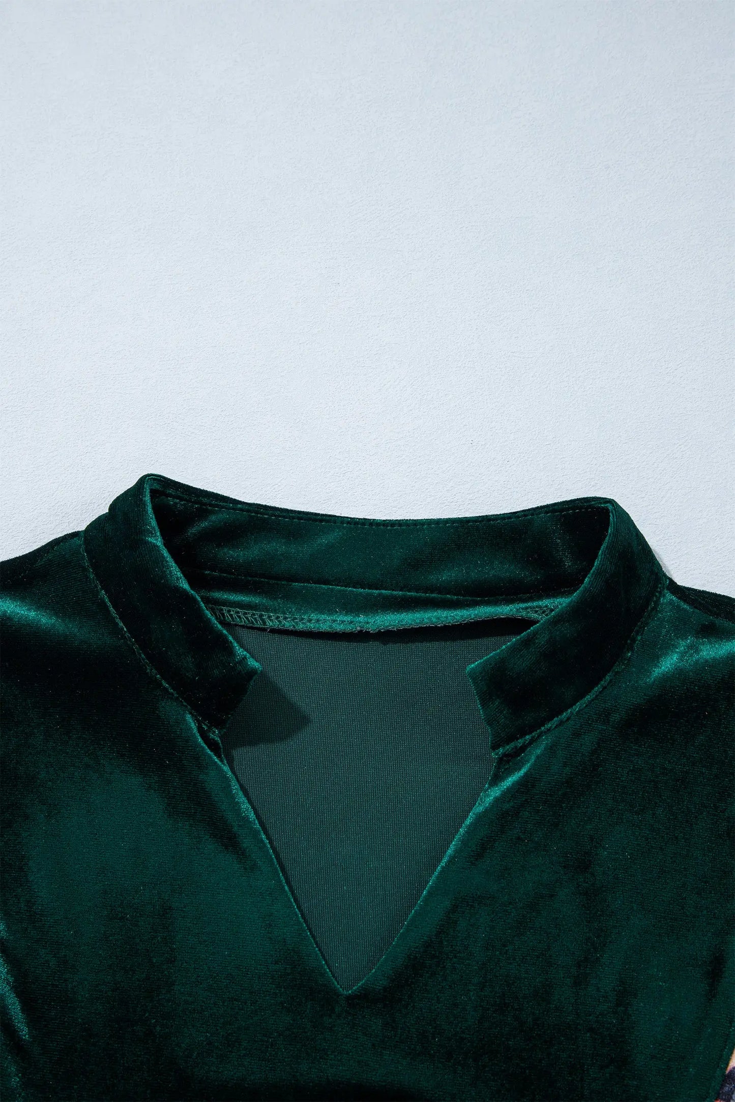Blackish Green Leopard Trim Velvet Long Sleeve Shift Dress