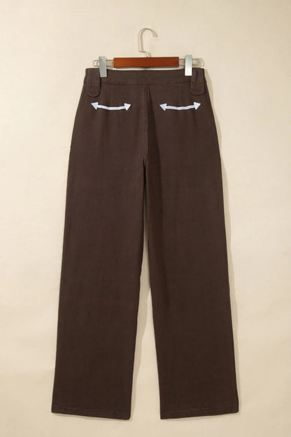 Coffee Western Colorblock Pockets Button Fly Decorative Belt Loops Straight Leg Jeans