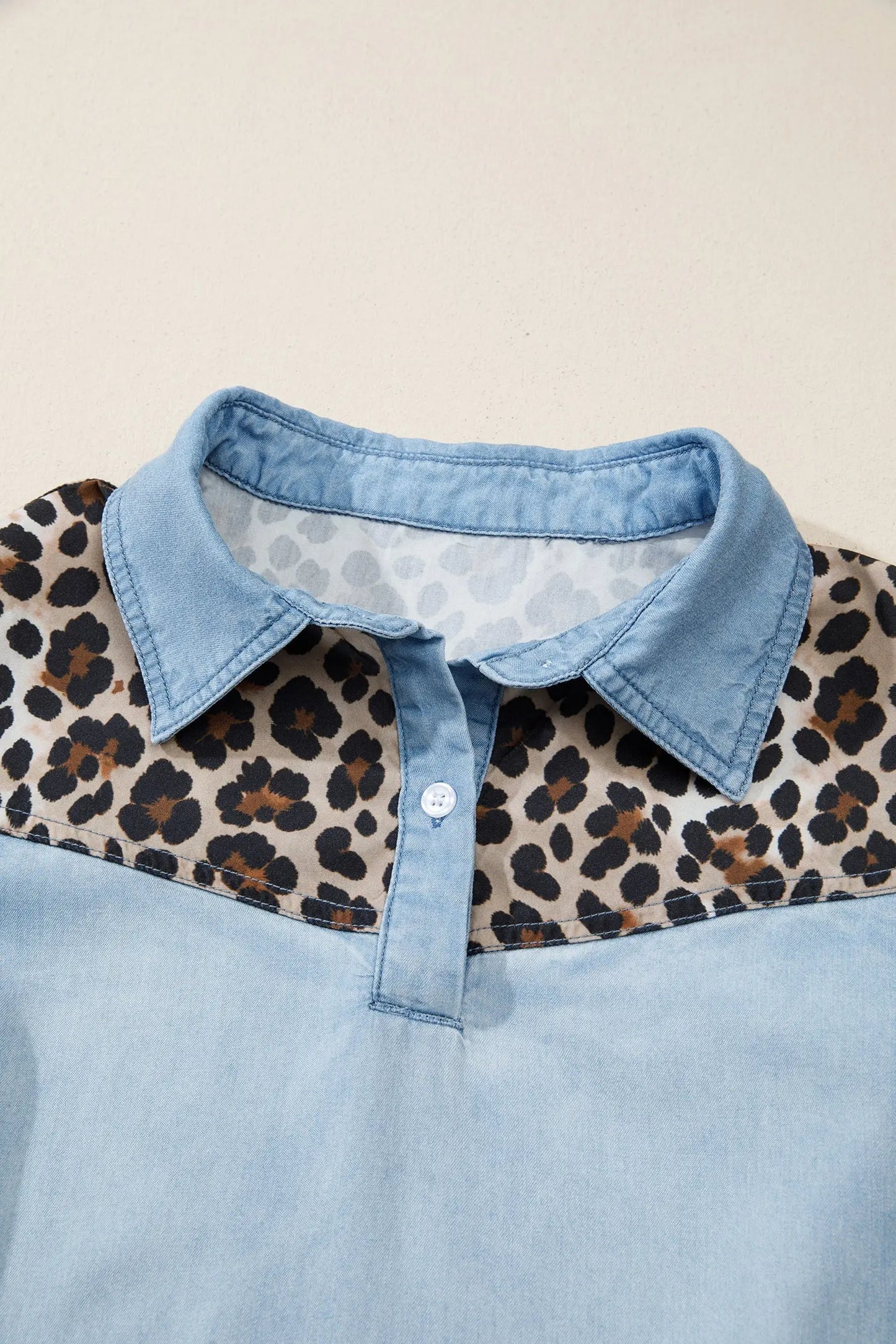 Myosotis Denim Color Block Leopard Patchwork Shirt Collar T Shirt Mini Dress Dear-Lover Dropshipping