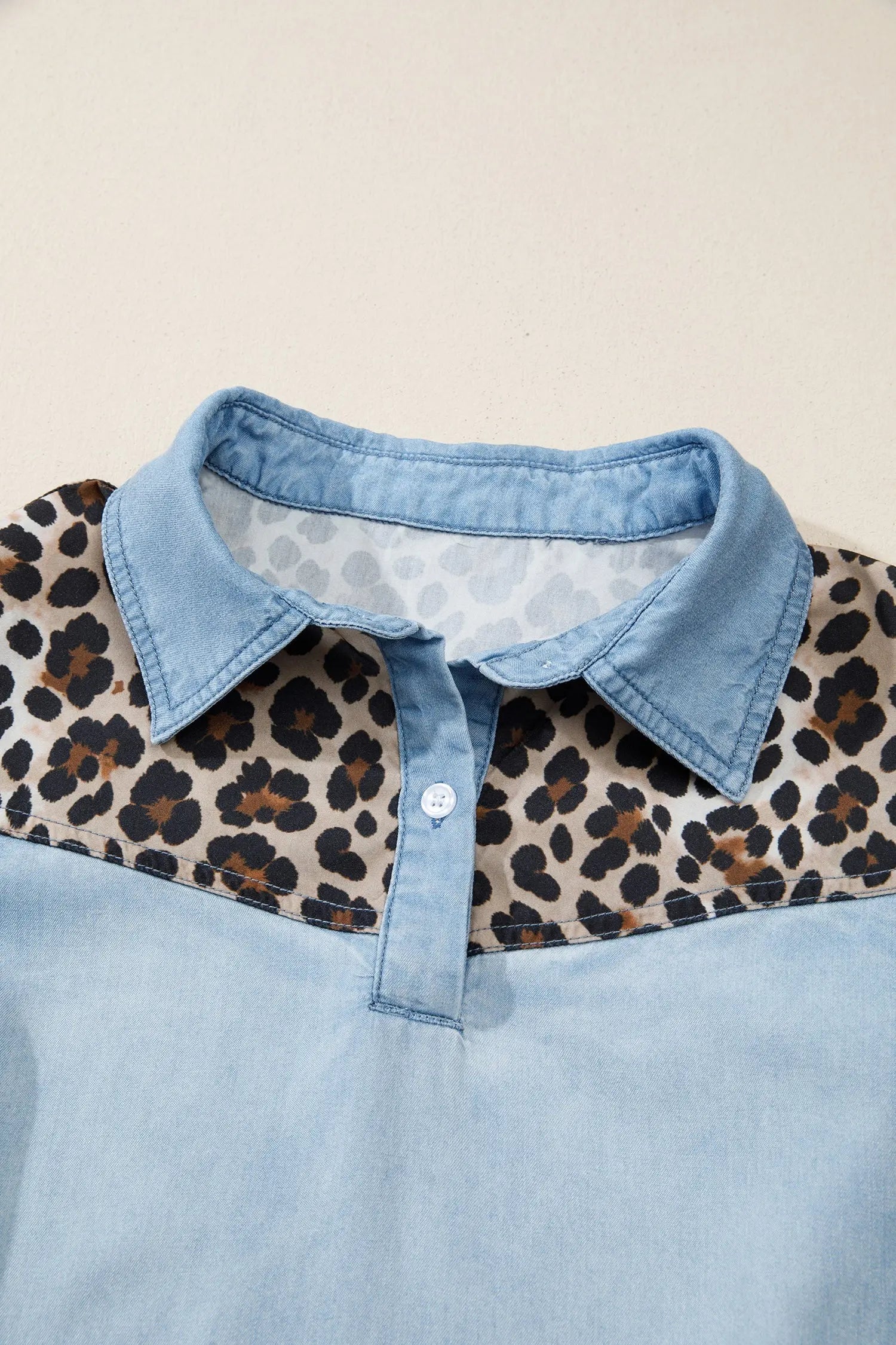 Myosotis Denim Color Block Leopard Patchwork Shirt Collar T Shirt Mini Dress Dear-Lover Dropshipping