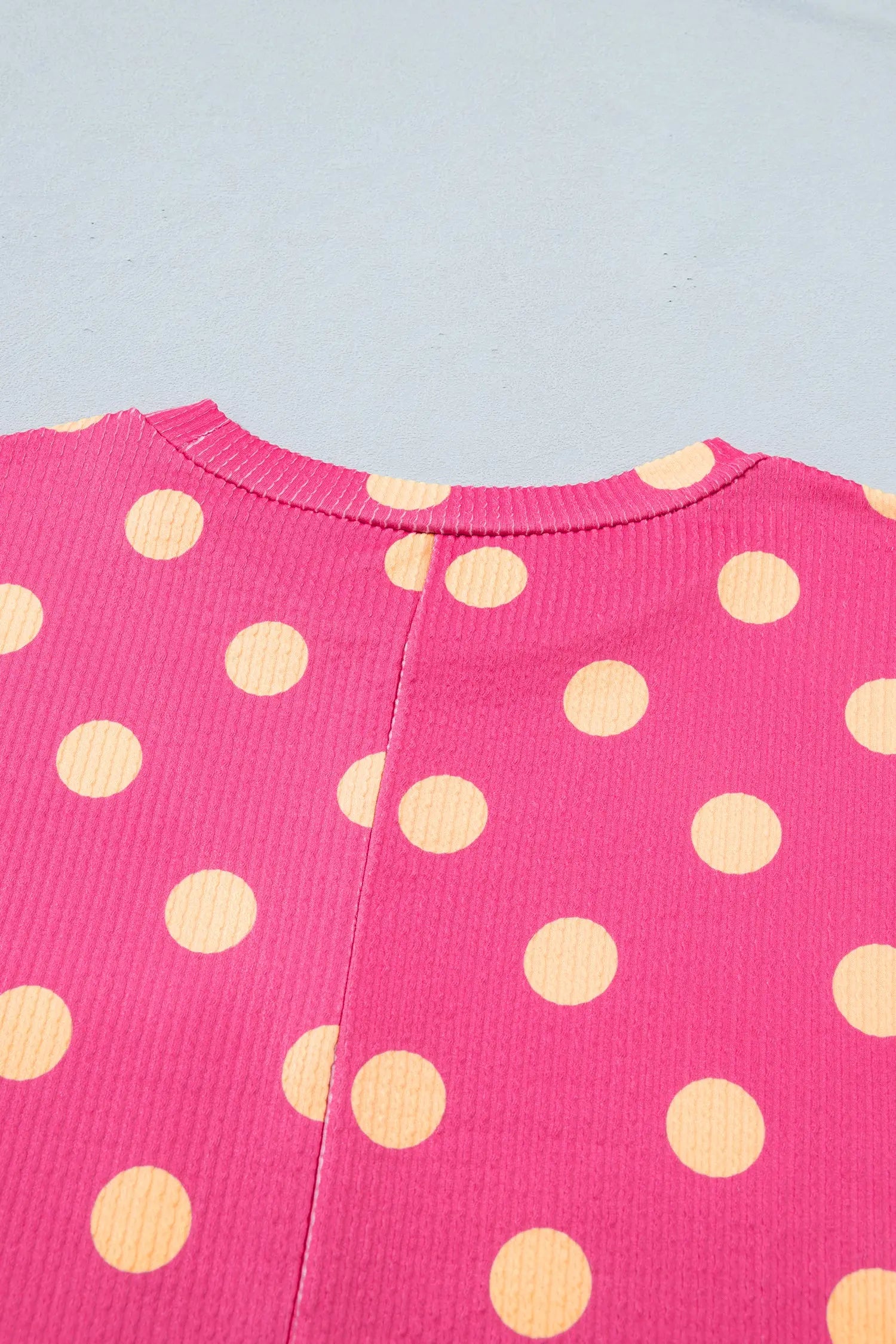 Sky Blue Polka Dot Round Neck Drop Shoulder Patch Pocket Jacquard Texture Top Nataliz