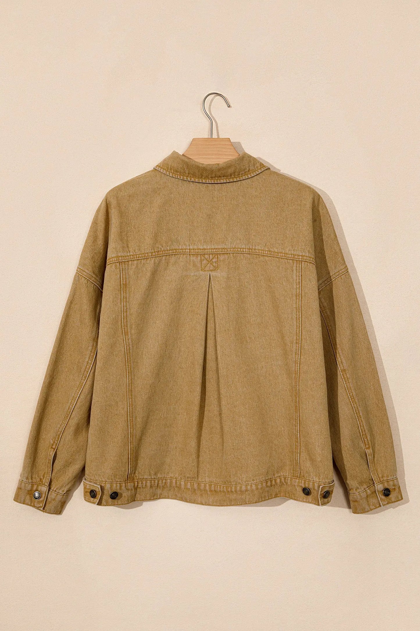honey gold Metal Button Front Long Sleeve Collar Denim Jacket