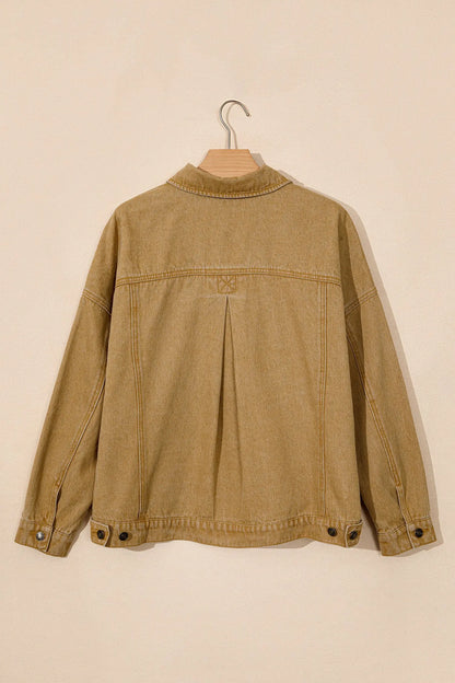 honey gold Metal Button Front Long Sleeve Collar Denim Jacket