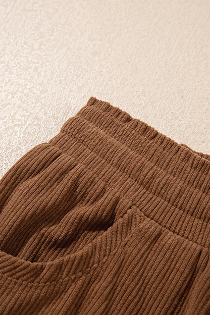Coffee Corduroy Elastic Waist Drawstring Cargo Pants