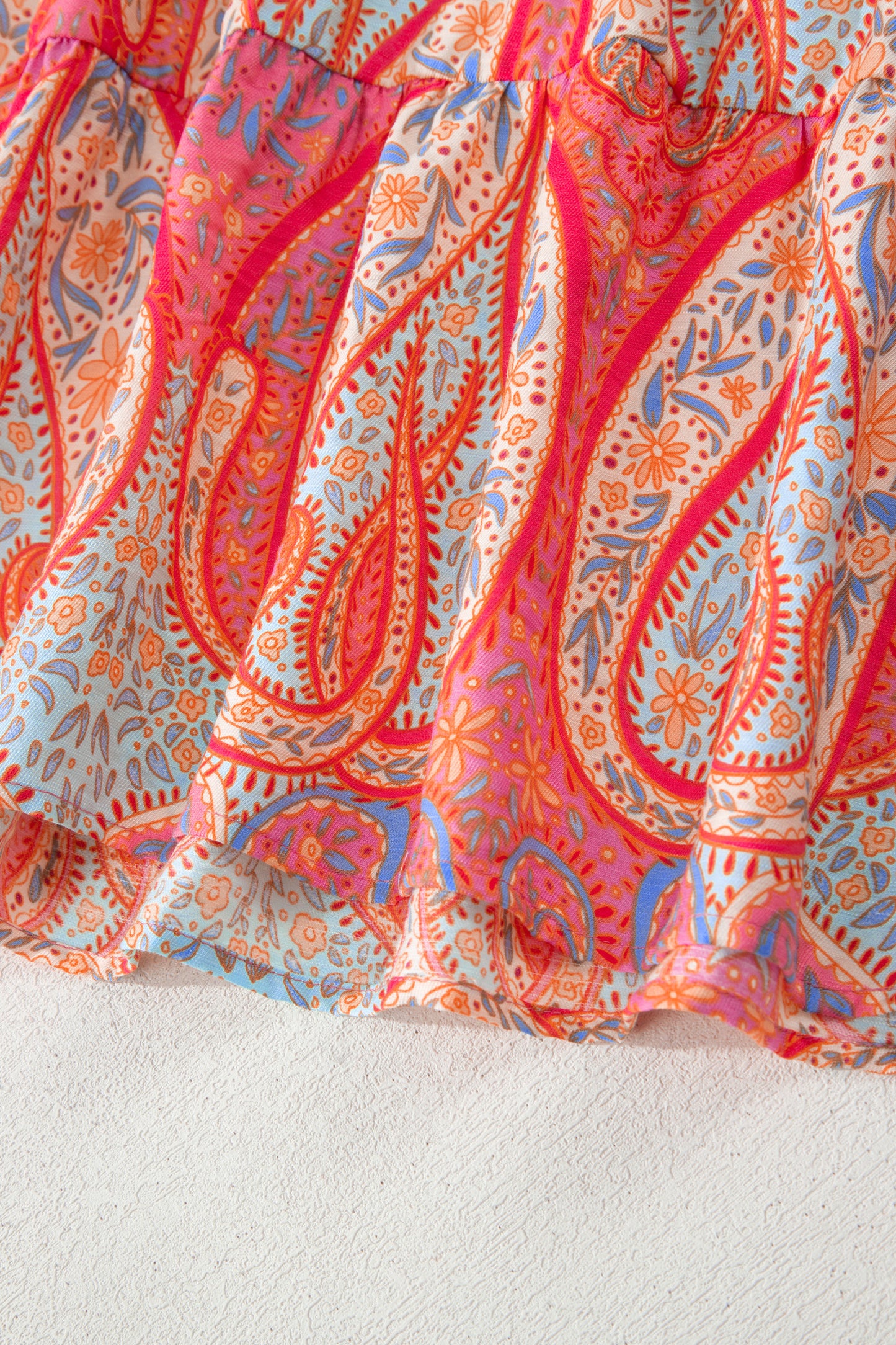 Multicolour Paisley Print V-Neck Short Sleeve Boho Maxi Dress with Ruffle Details