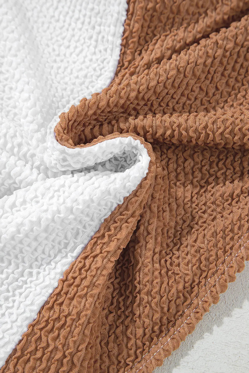 White corded colorblock square neck bikini swimsuit detail view · nz-alt-v1