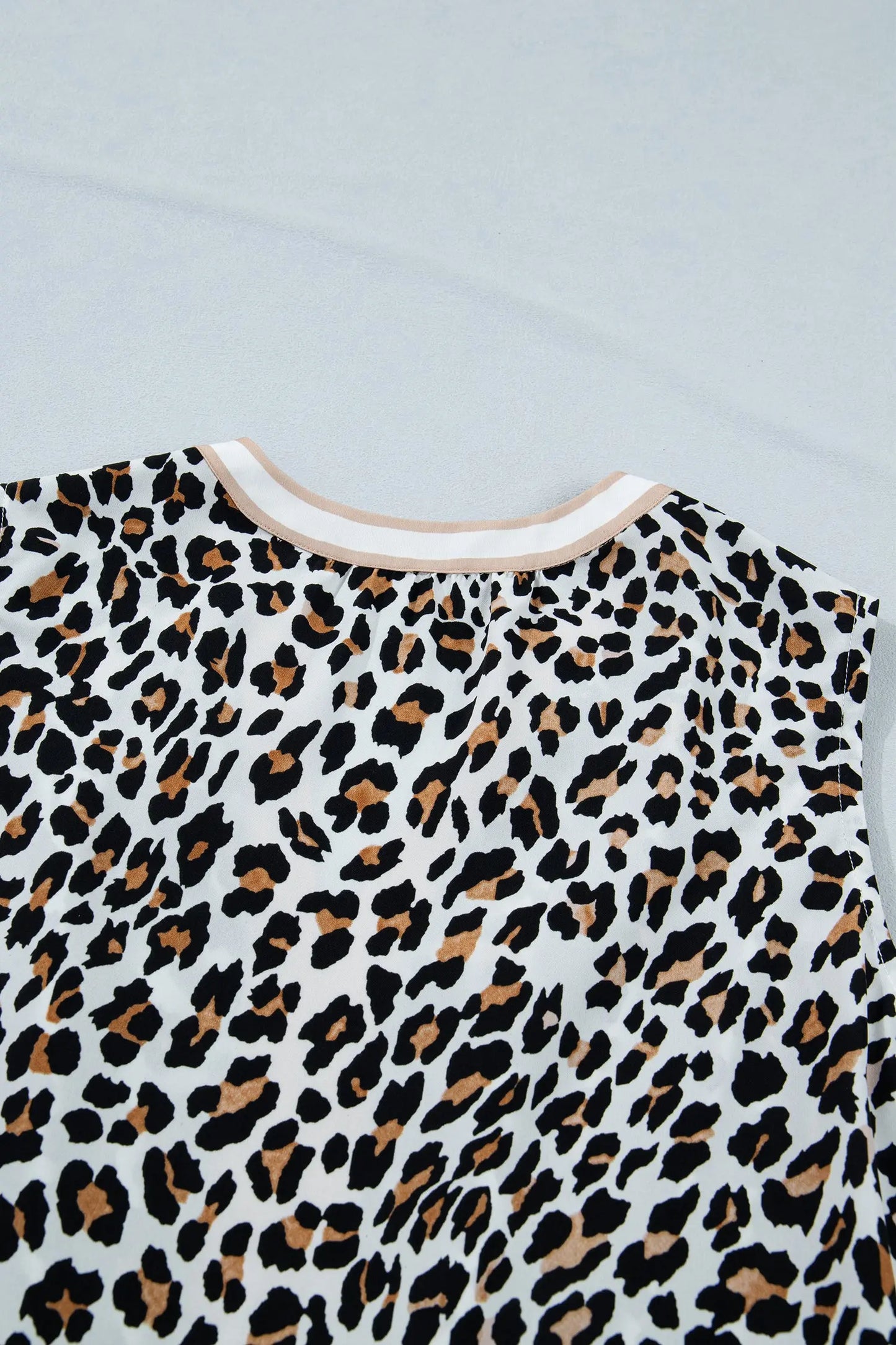 White Leopard Print Colorblock Trim Sleeveless Midi Dress