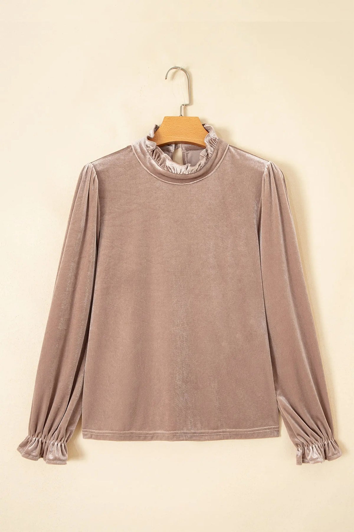Smoke Gray Western Style Long Sleeve Stand Neck Velvet Top