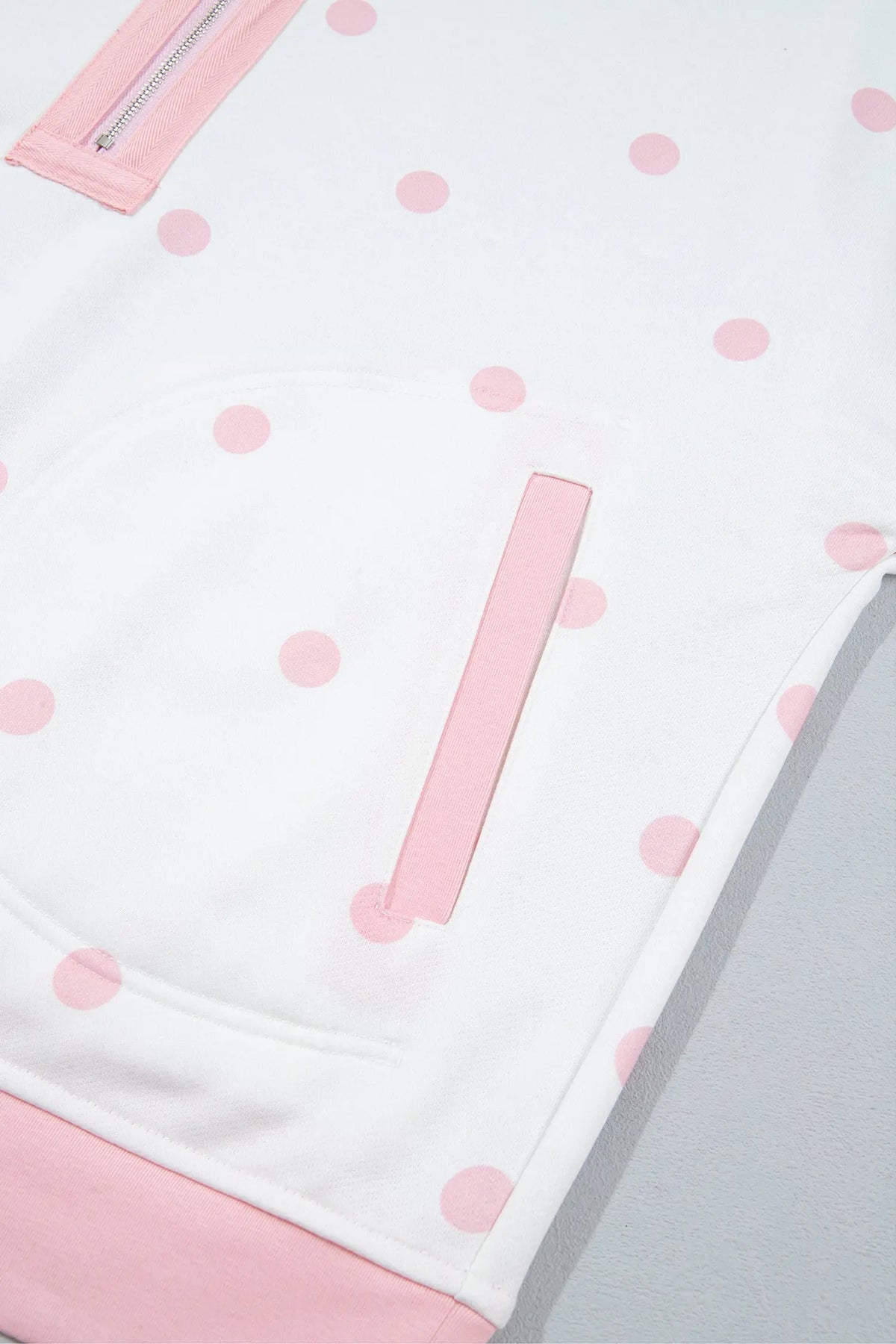 Pink Polka Dot Half Zip Drop Shoulder Relaxed Sweatshirt detail view · nz-alt-v1